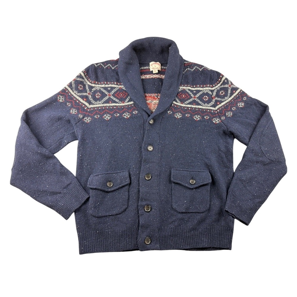 Brooks Brothers Cardigan Men L Blue Lambswool Shawl Collar Fair Isle Nordic Prep